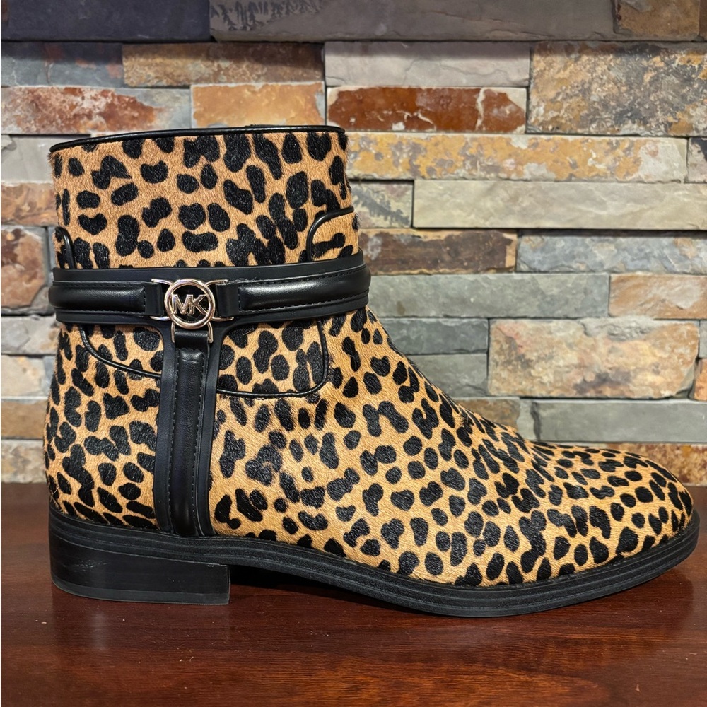 Michael Kors Black and Tan Leopard Ankle Boots